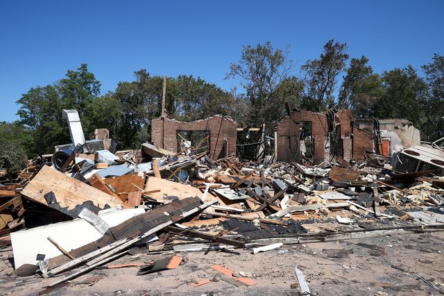 An exploded restaurant in New Jersey is surrounded by debris after Hurricane Ida in September, 2021.